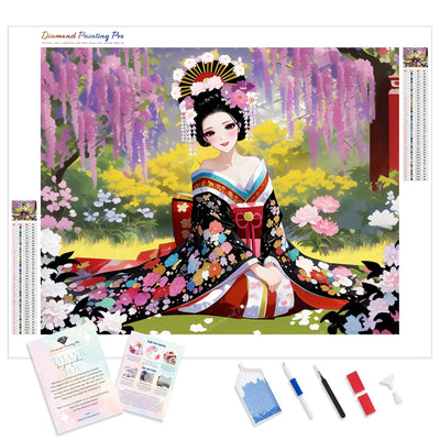 Kimono Under Cherry Blossom | Diamond Painting