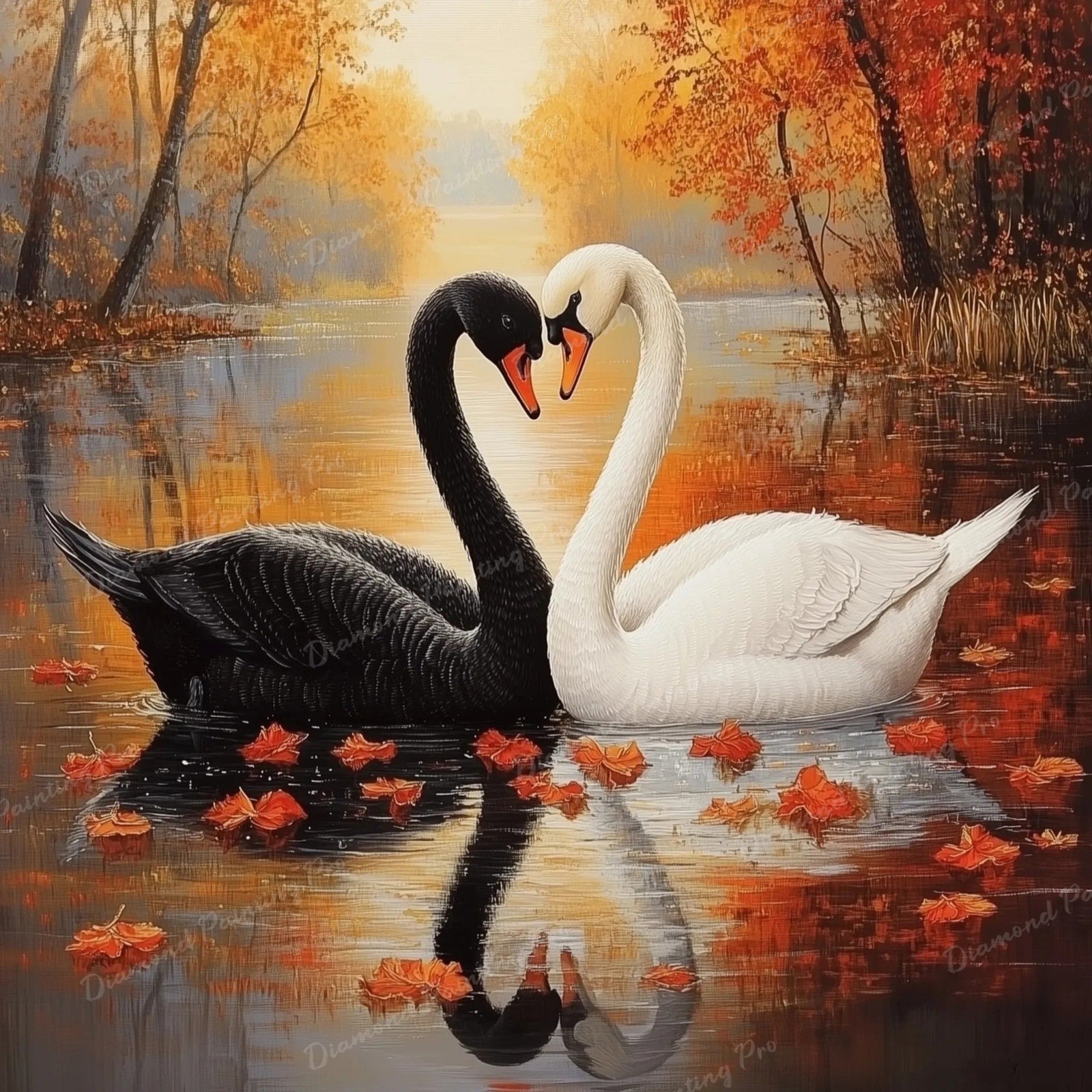 Autumn Swan Love Diamond Art Design - Full Drill with 5d Square or Round Diamonds / AB Drills Available