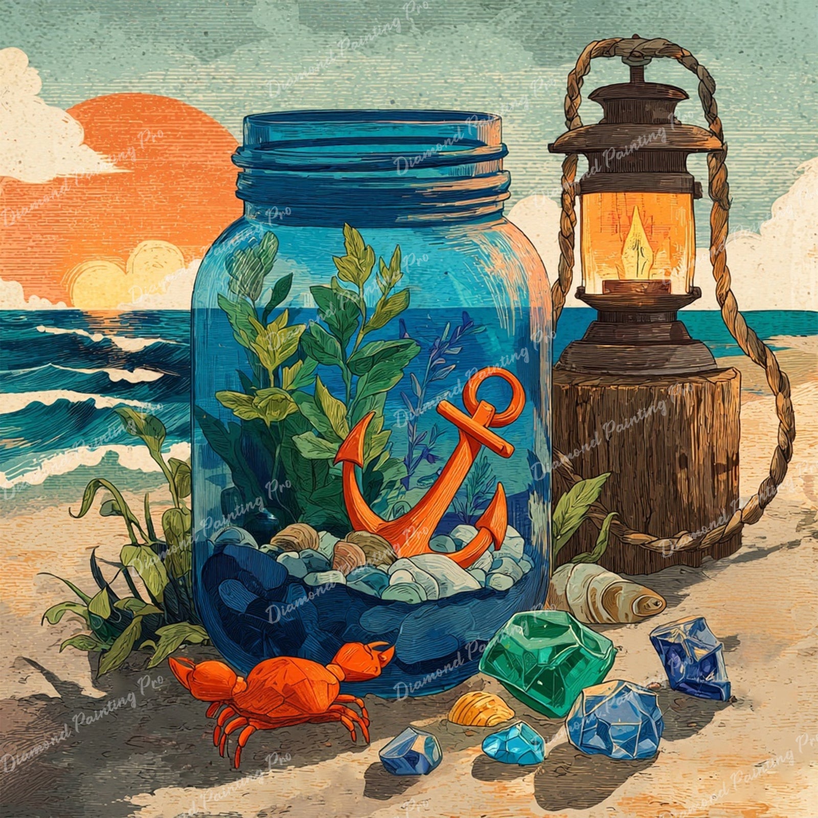 Beach Jar Terrarium Diamond Art Design - Full Drill with 5d Square or Round Diamonds / AB Drills Available