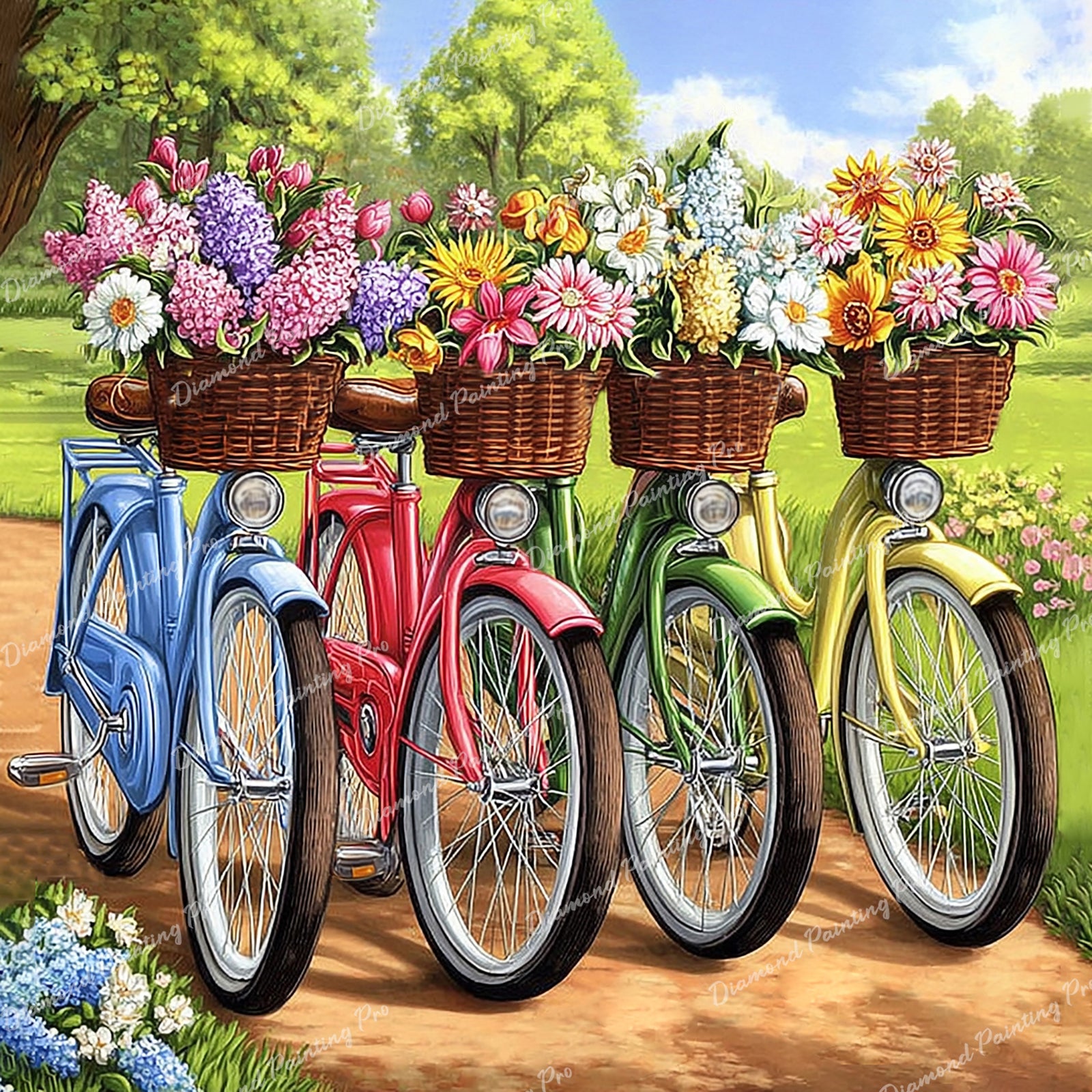 Bicycles with Flowers Diamond Art Design - Full Drill with 5d Square or Round Diamonds / AB Drills Available