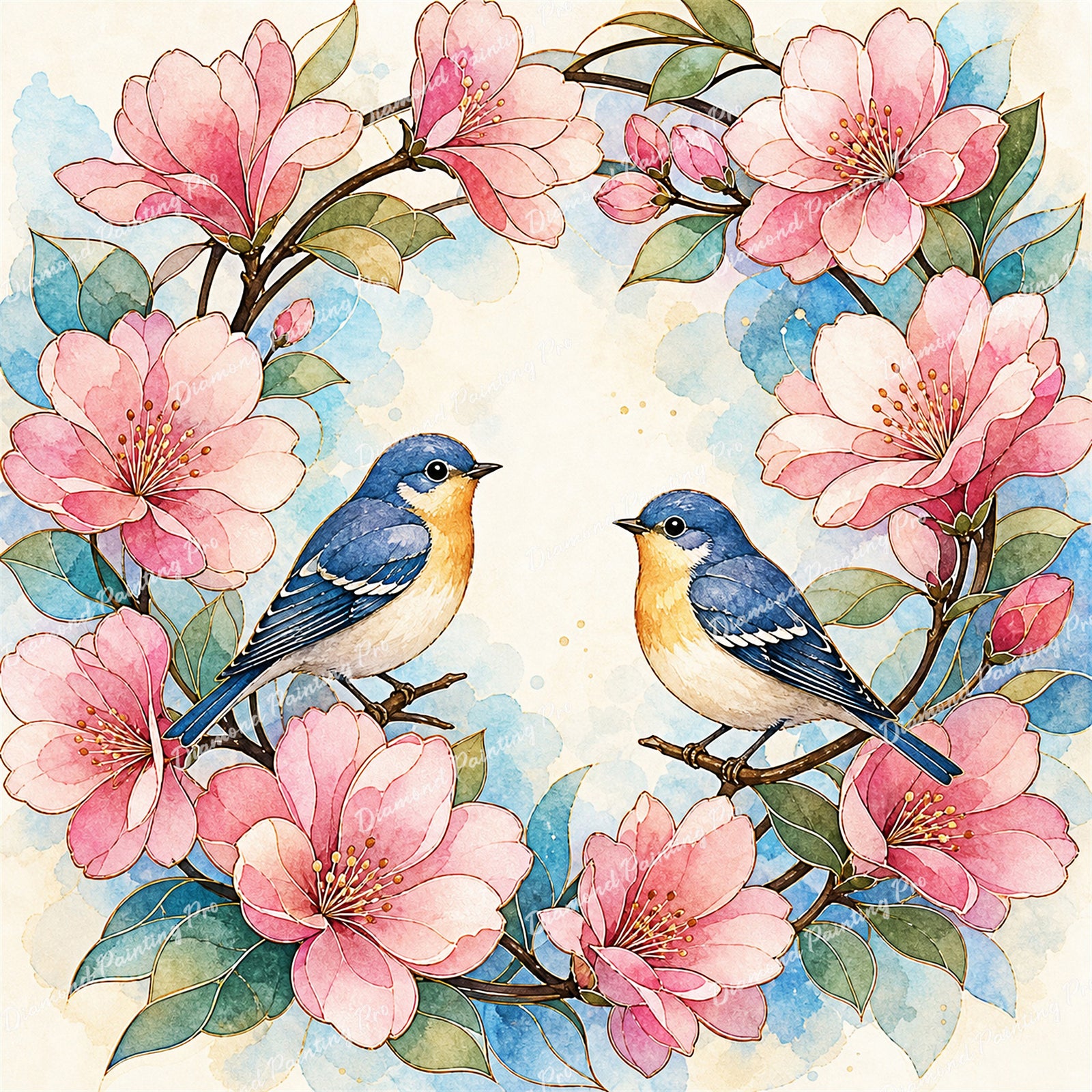 Bluebird and Floral Wreath Diamond Art Design - Full Drill with 5d Square or Round Diamonds / AB Drills Available