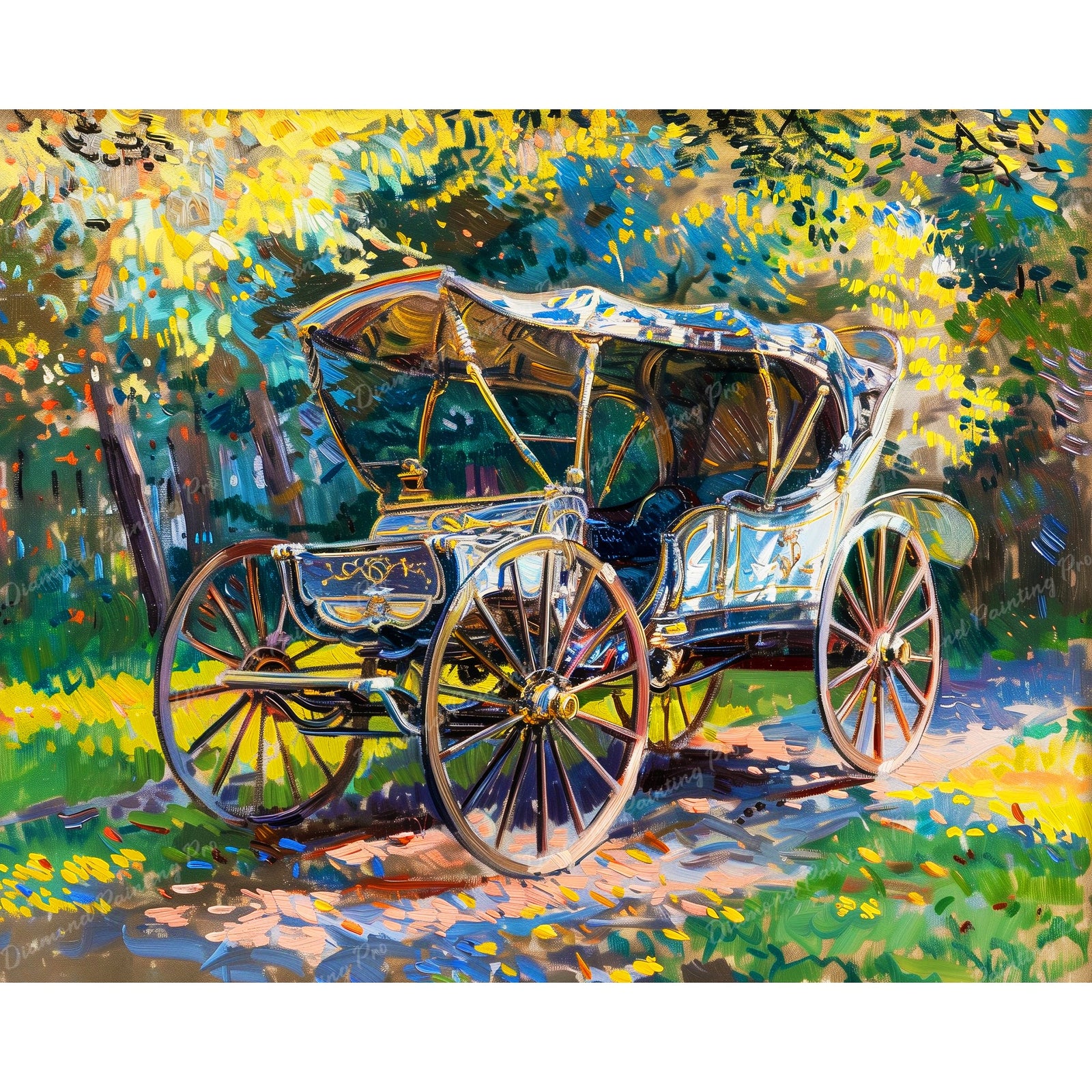 Sunlit Carriage Retreat | Diamond Painting Design - Full Drill Diamond Art with 5d Square or Round Diamonds - AB Drills Available