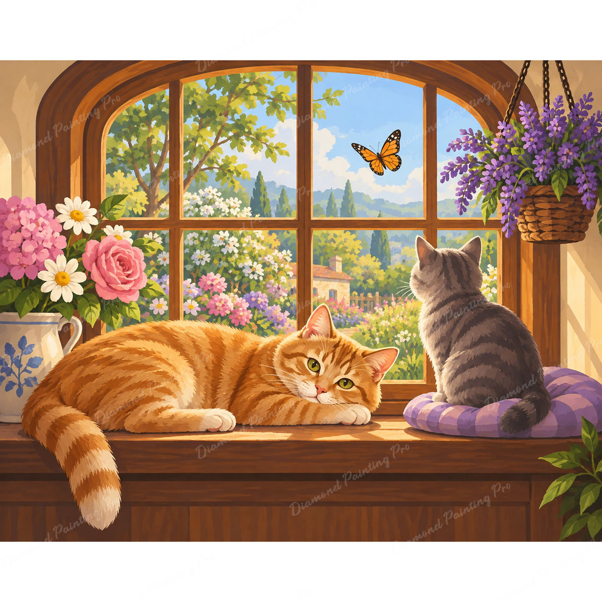 Cats by Sunny Window Diamond Art Design - Full Drill with 5d Square or Round Diamonds / AB Drills Available