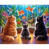 Cats by the Aquarium Diamond Art Design - Full Drill with 5d Square or Round Diamonds / AB Drills Available