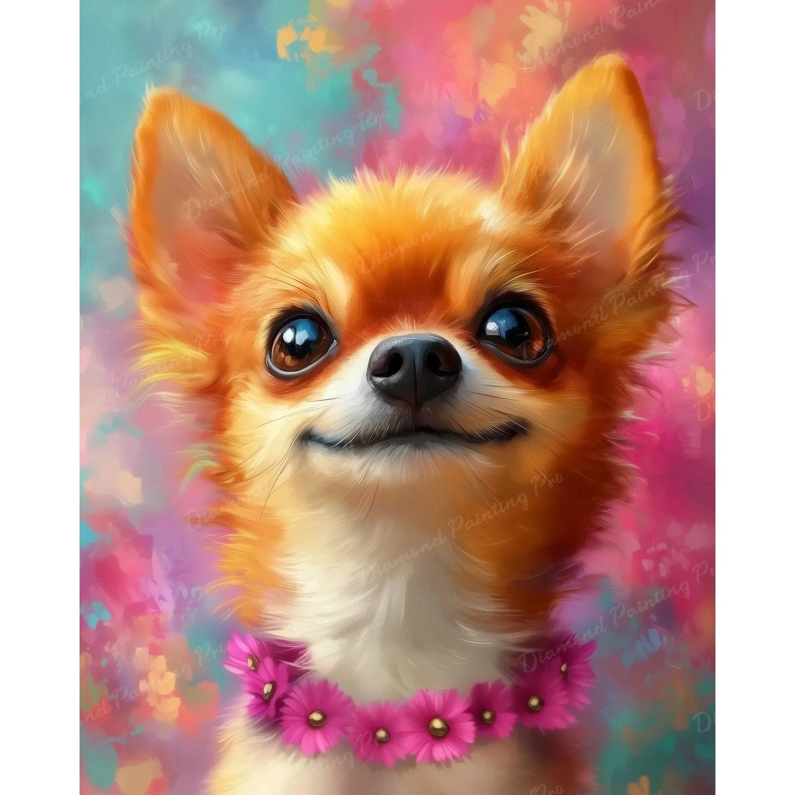 Chihuahua with Daisies Diamond Art Design - Full Drill with 5d Square or Round Diamonds / AB Drills Available