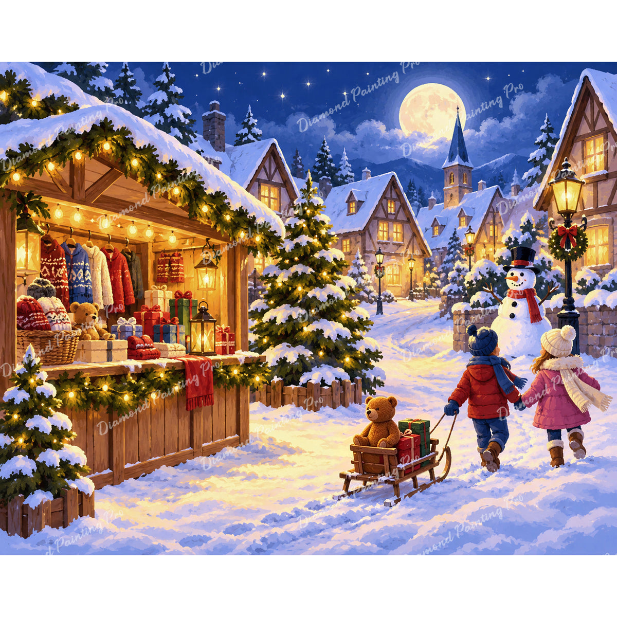 Christmas Market Diamond Art Design - Full Drill with 5d Square or Round Diamonds / AB Drills Available