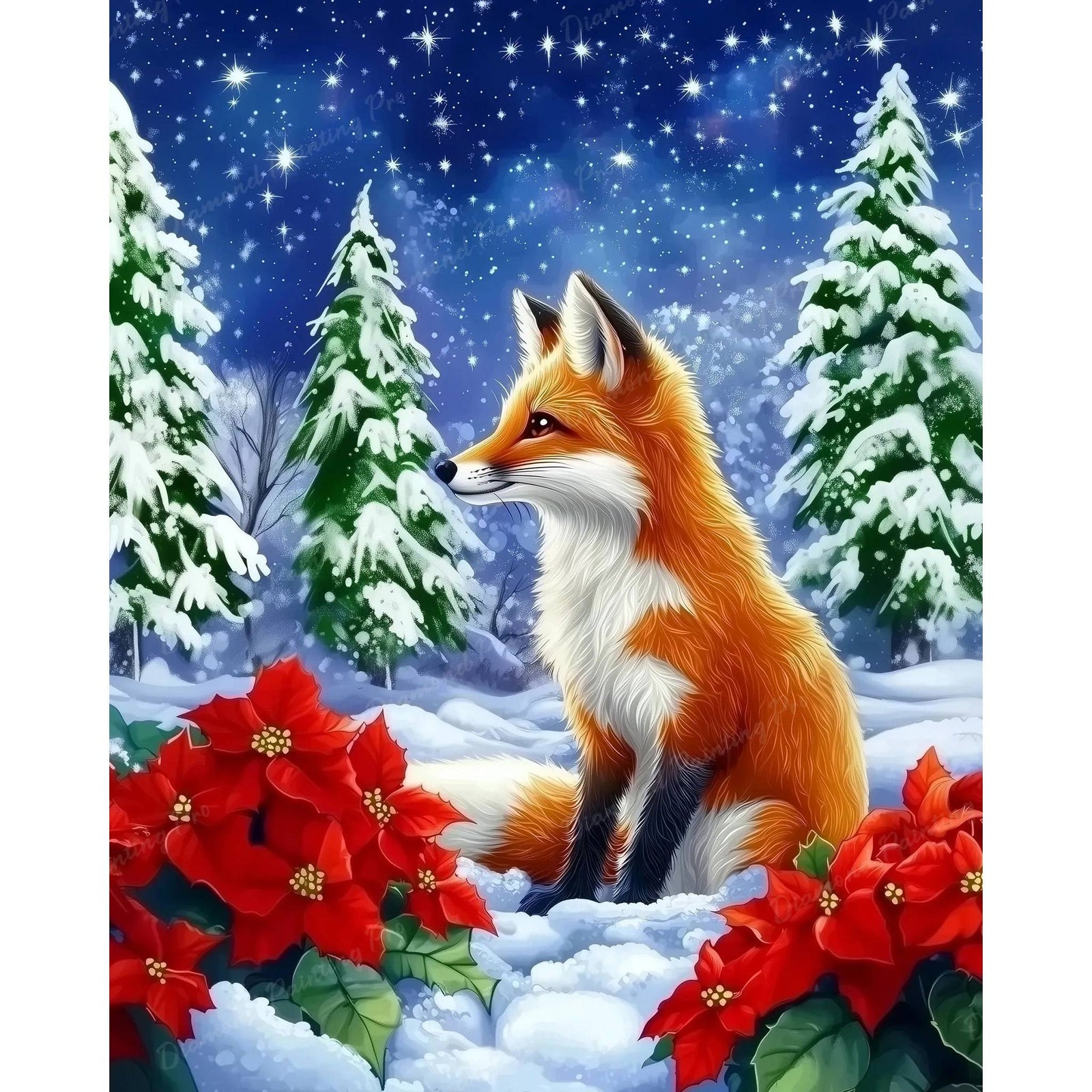 Christmas Winter Fox Diamond Art Design - Full Drill with 5d Square or Round Diamonds / AB Drills Available