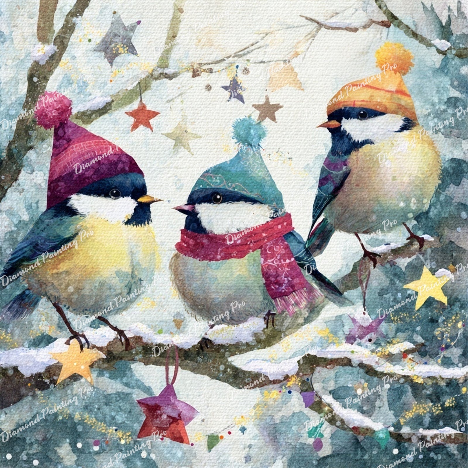 Cozy Hat Chickadees Diamond Art Design - Full Drill with 5d Square or Round Diamonds / AB Drills Available