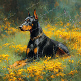 Doberman and Wildflower Diamond Art Design - Full Drill with 5d Square or Round Diamonds / AB Drills Available