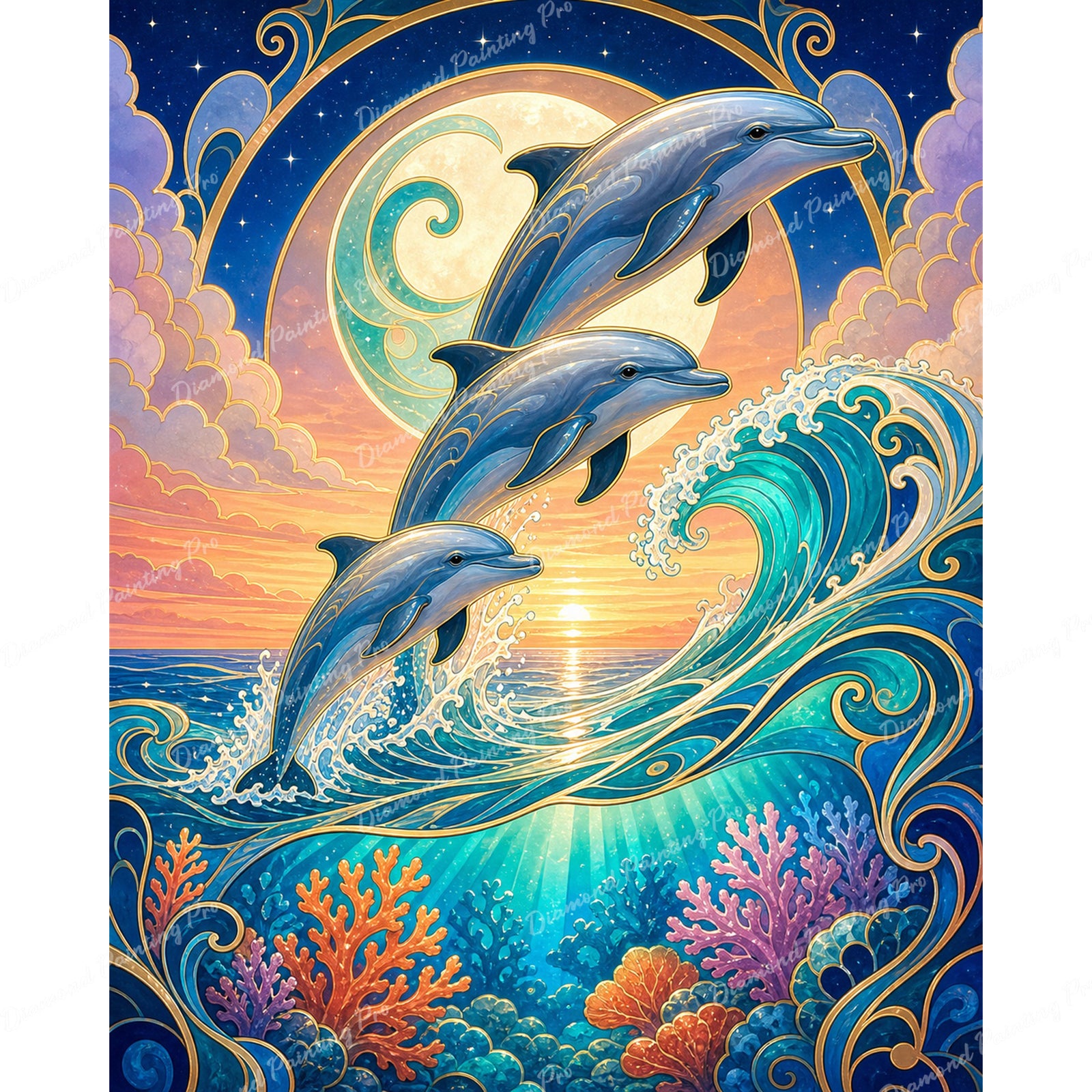 Dolphins Leaping Diamond Art Design - Full Drill with 5d Square or Round Diamonds / AB Drills Available