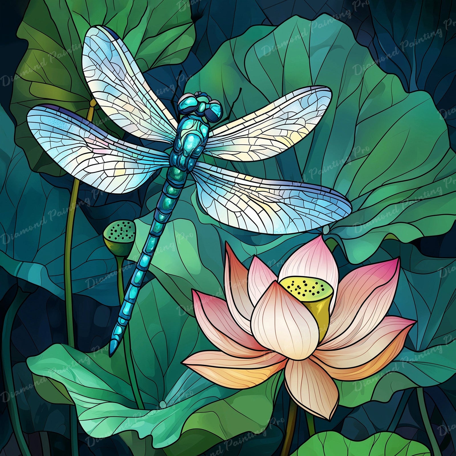 Dragonfly and Waterlily Diamond Art Design - Full Drill with 5d Square or Round Diamonds / AB Drills Available