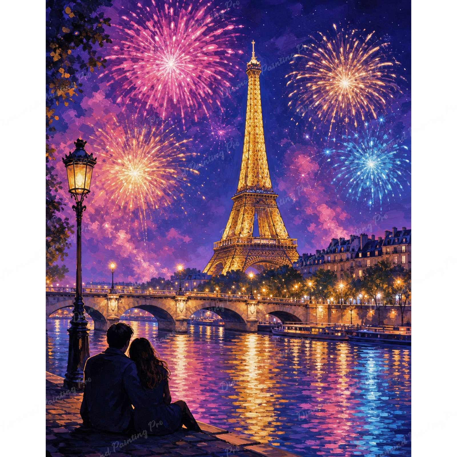 Eiffel Tower Fireworks Diamond Art Design - Full Drill with 5d Square or Round Diamonds / AB Drills Available