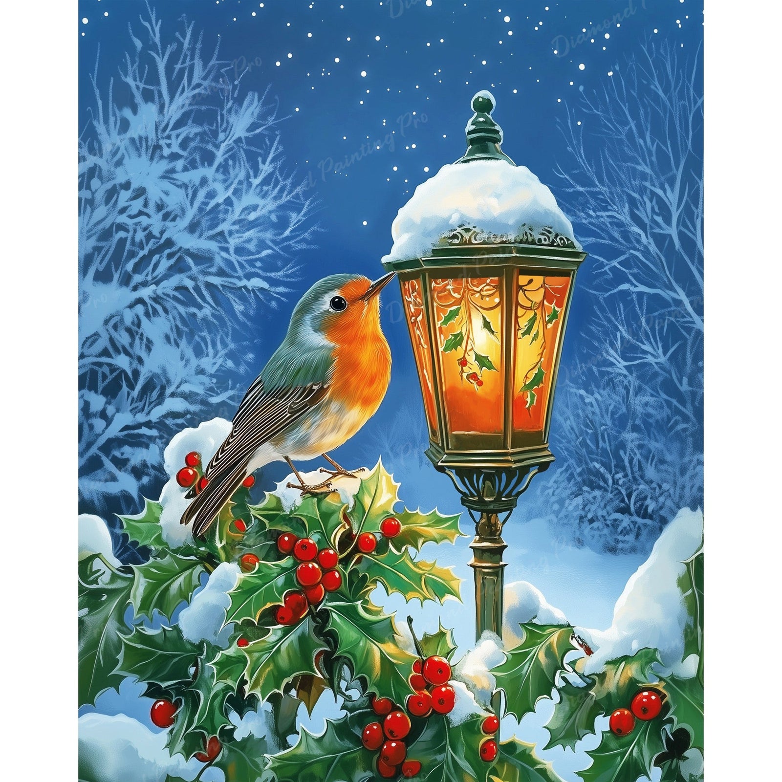 Festive Winter Streetlamp Diamond Art Design - Full Drill with 5d Square or Round Diamonds / AB Drills Available