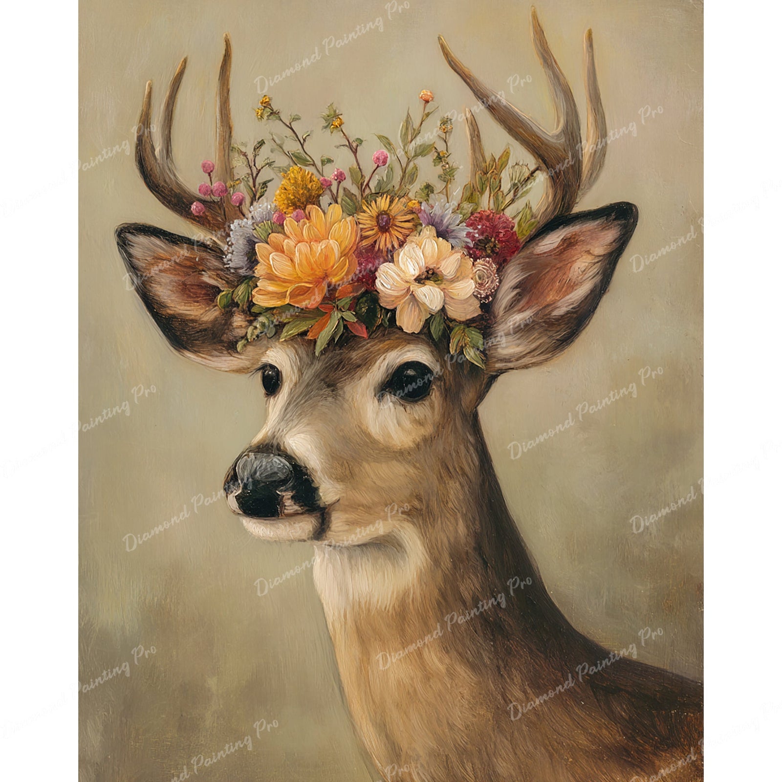 Floral Antler Diamond Art Design - Full Drill with 5d Square or Round Diamonds / AB Drills Available