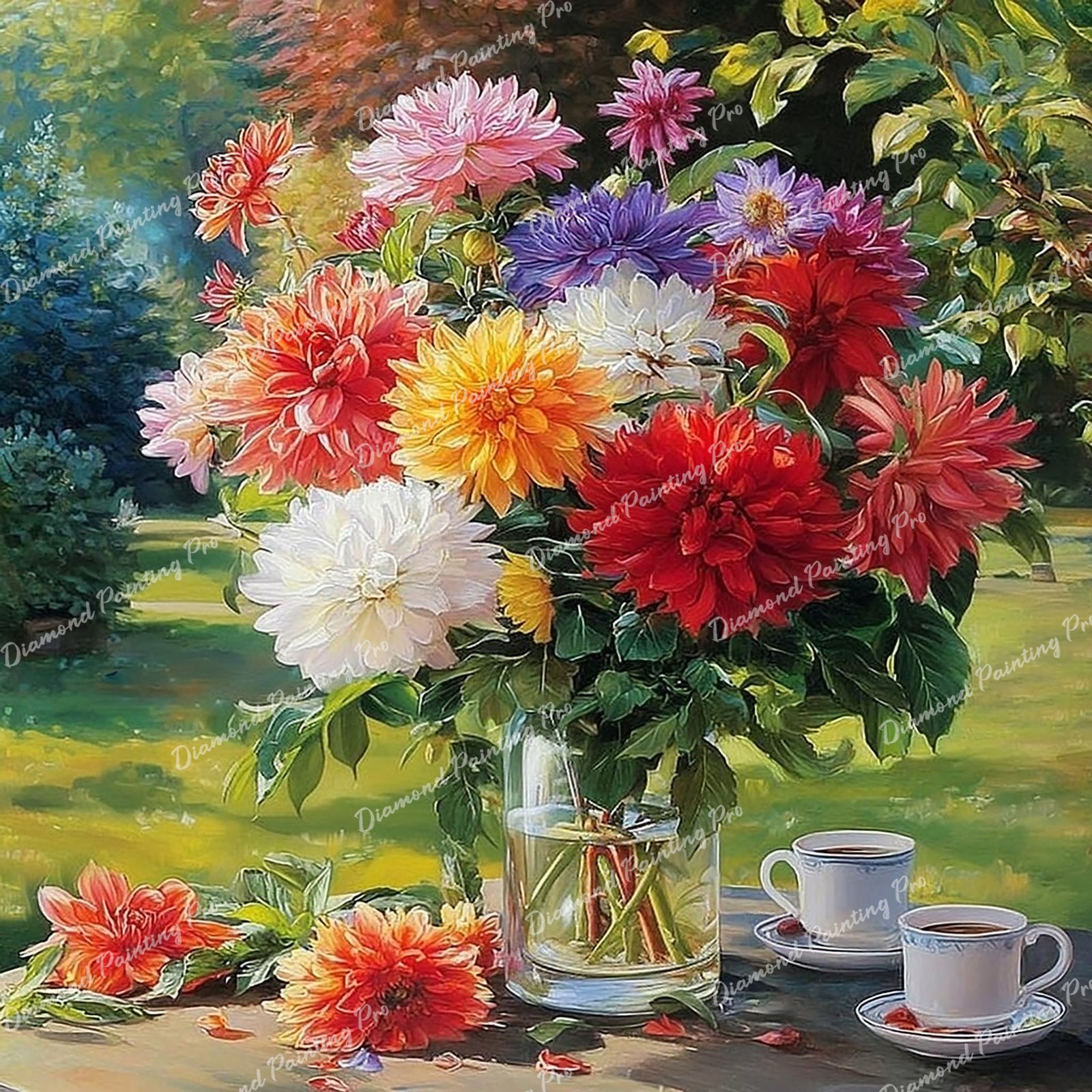 Floral Tea Party Diamond Art Design - Full Drill with 5d Square or Round Diamonds / AB Drills Available