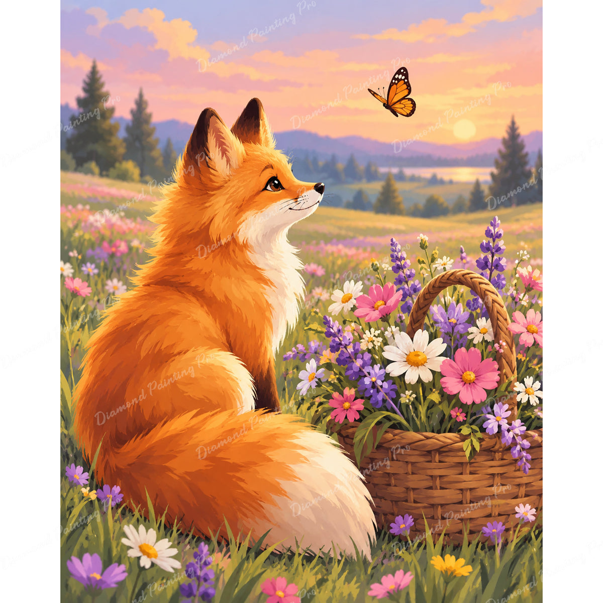 Fox in Wildflower Field Diamond Art Design - Full Drill with 5d Square or Round Diamonds / AB Drills Available