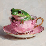 Frog in Pink Teacup Diamond Art Design - Full Drill with 5d Square or Round Diamonds / AB Drills Available