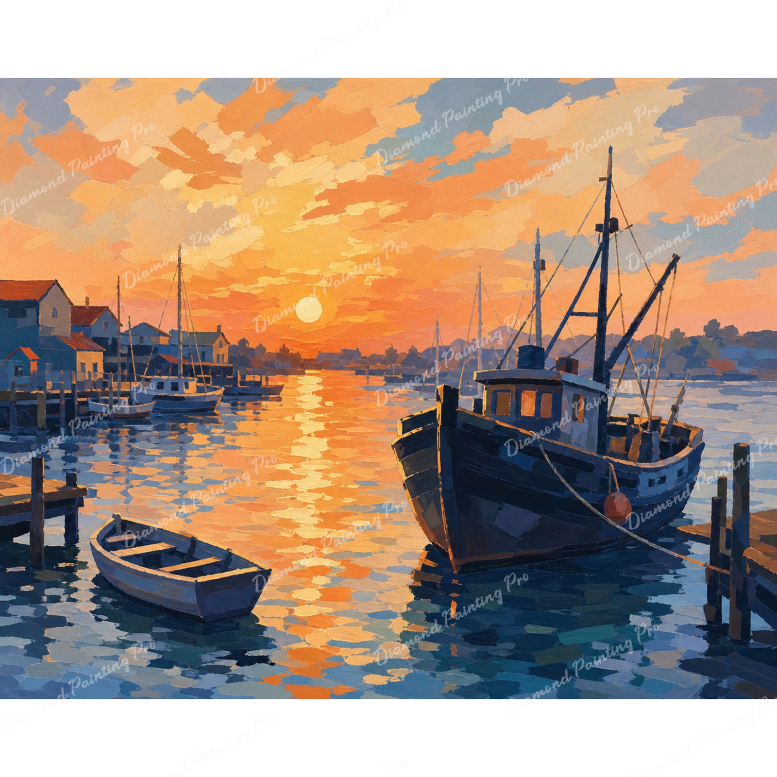 Golden Hour Harborside Diamond Art Design - Full Drill with 5d Square or Round Diamonds / AB Drills Available