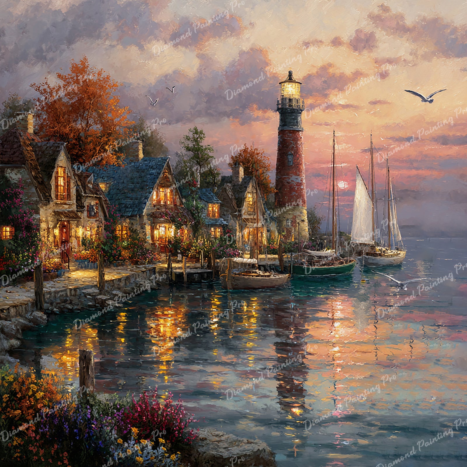 Harbor at Sunset Diamond Art Design - Full Drill with 5d Square or Round Diamonds / AB Drills Available