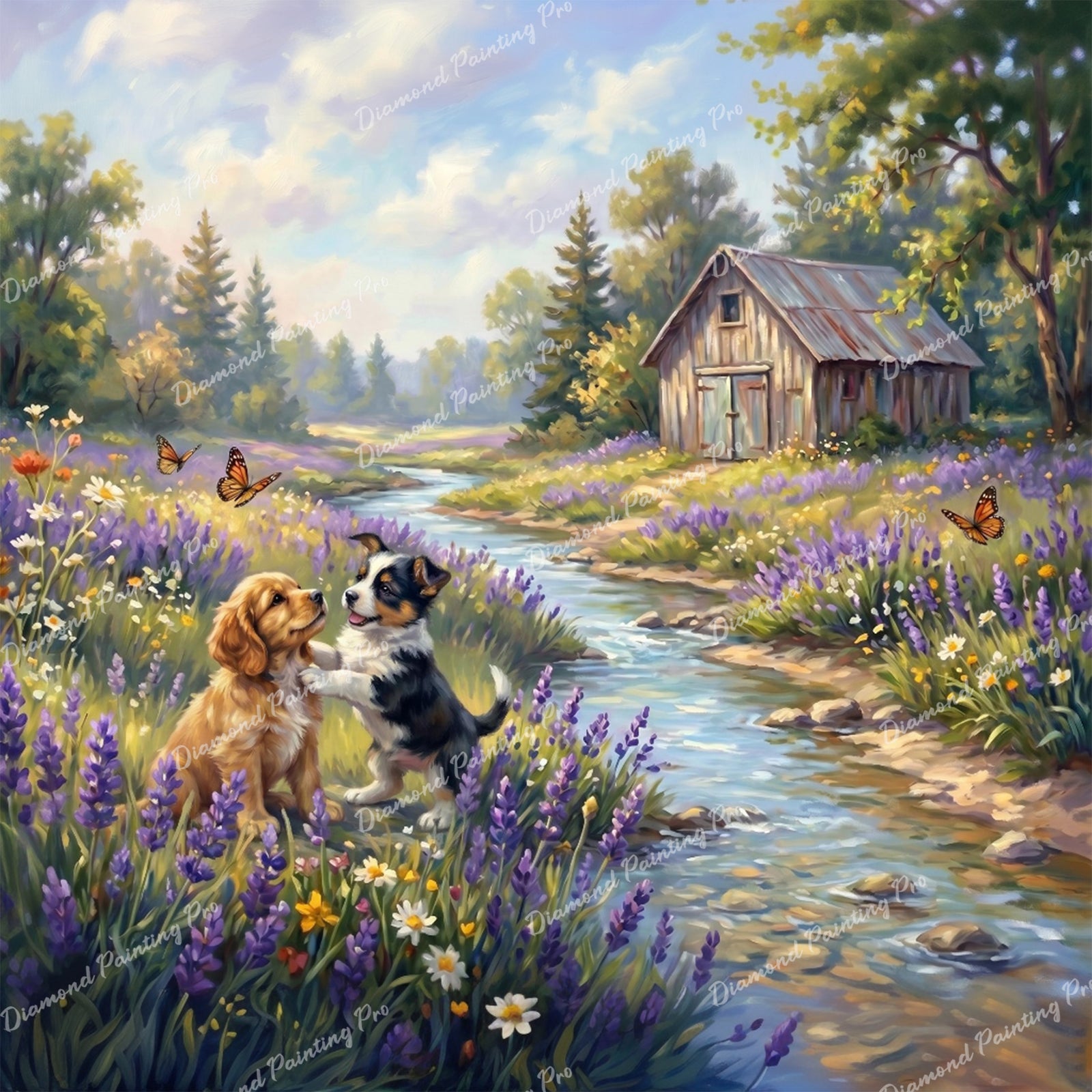 Meadow Puppy Playmates Diamond Art Design - Full Drill with 5d Square or Round Diamonds / AB Drills Available
