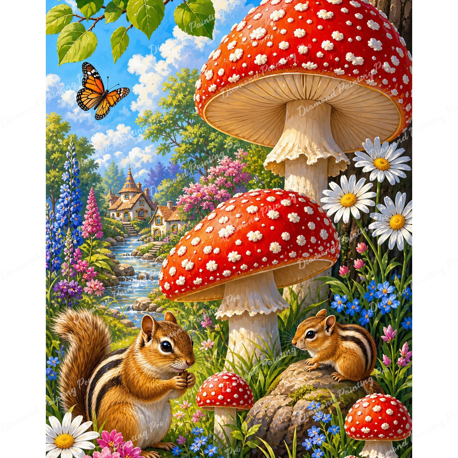 Mushrooms and Chipmunks Diamond Art Design - Full Drill with 5d Square or Round Diamonds / AB Drills Available