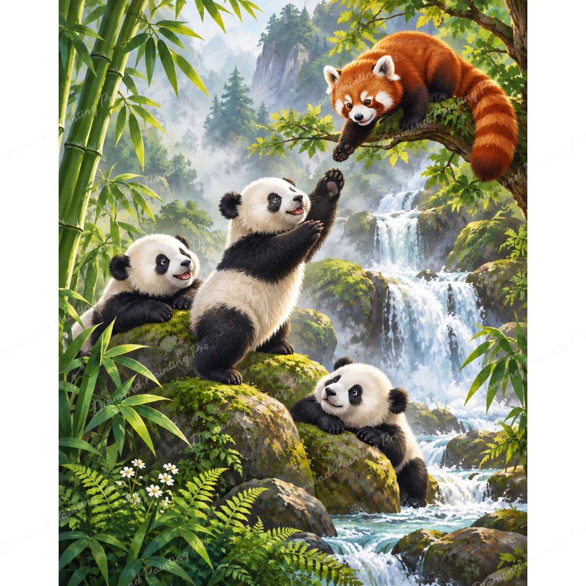Pandas Gathering Diamond Art Design - Full Drill with 5d Square or Round Diamonds / AB Drills Available