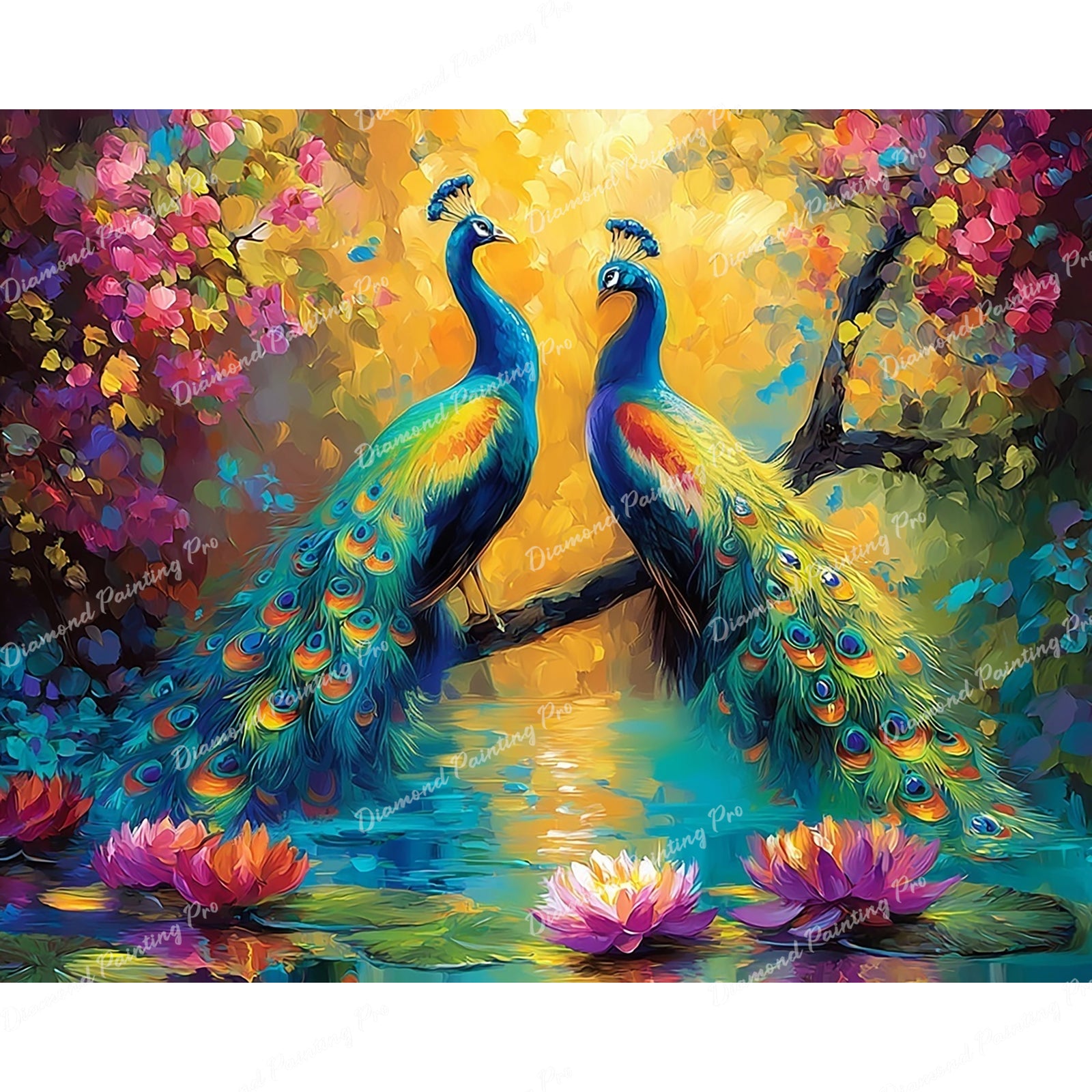 Peacocks in Enchanted Garden Diamond Art Design - Full Drill with 5d Square or Round Diamonds / AB Drills Available