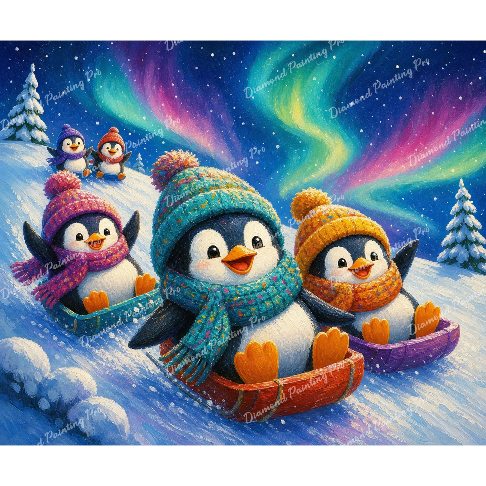 Penguins Sled Race Diamond Art Design - Full Drill with 5d Square or Round Diamonds / AB Drills Available