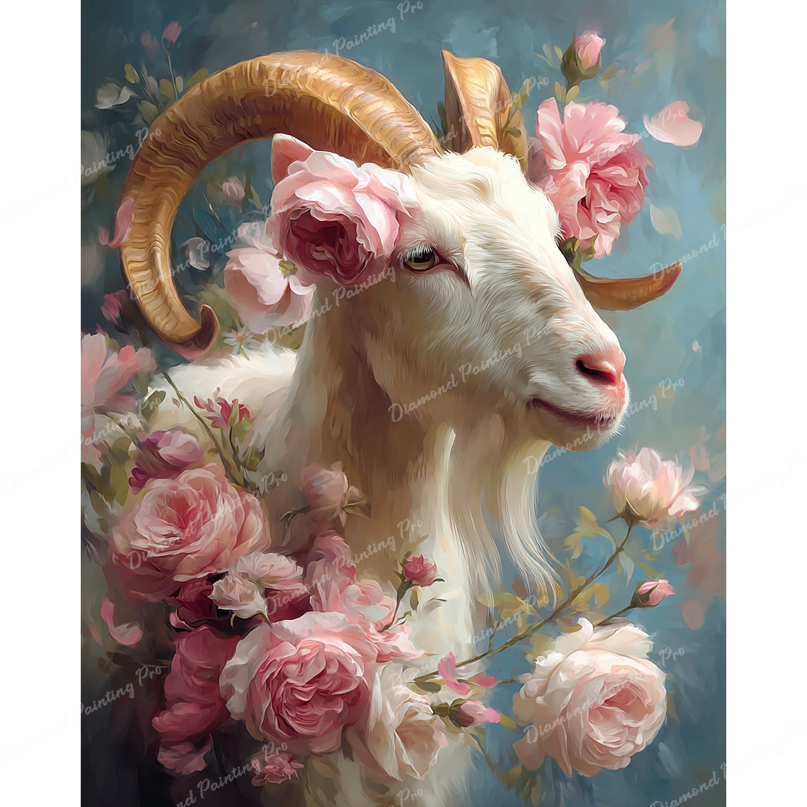 Petals and Golden Horns Diamond Art Design - Full Drill with 5d Square or Round Diamonds / AB Drills Available