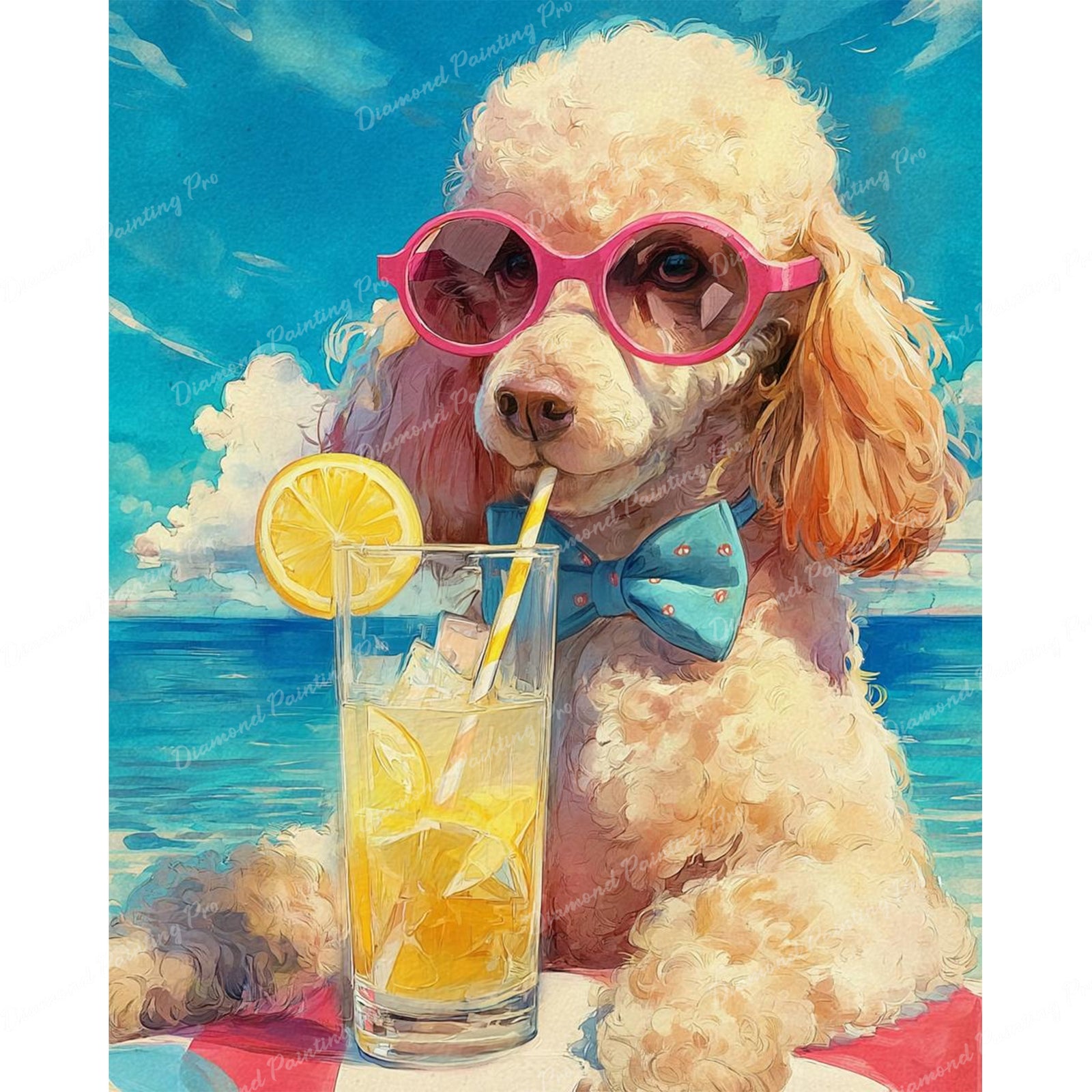 Poodle Sipping Diamond Art Design - Full Drill with 5d Square or Round Diamonds / AB Drills Available