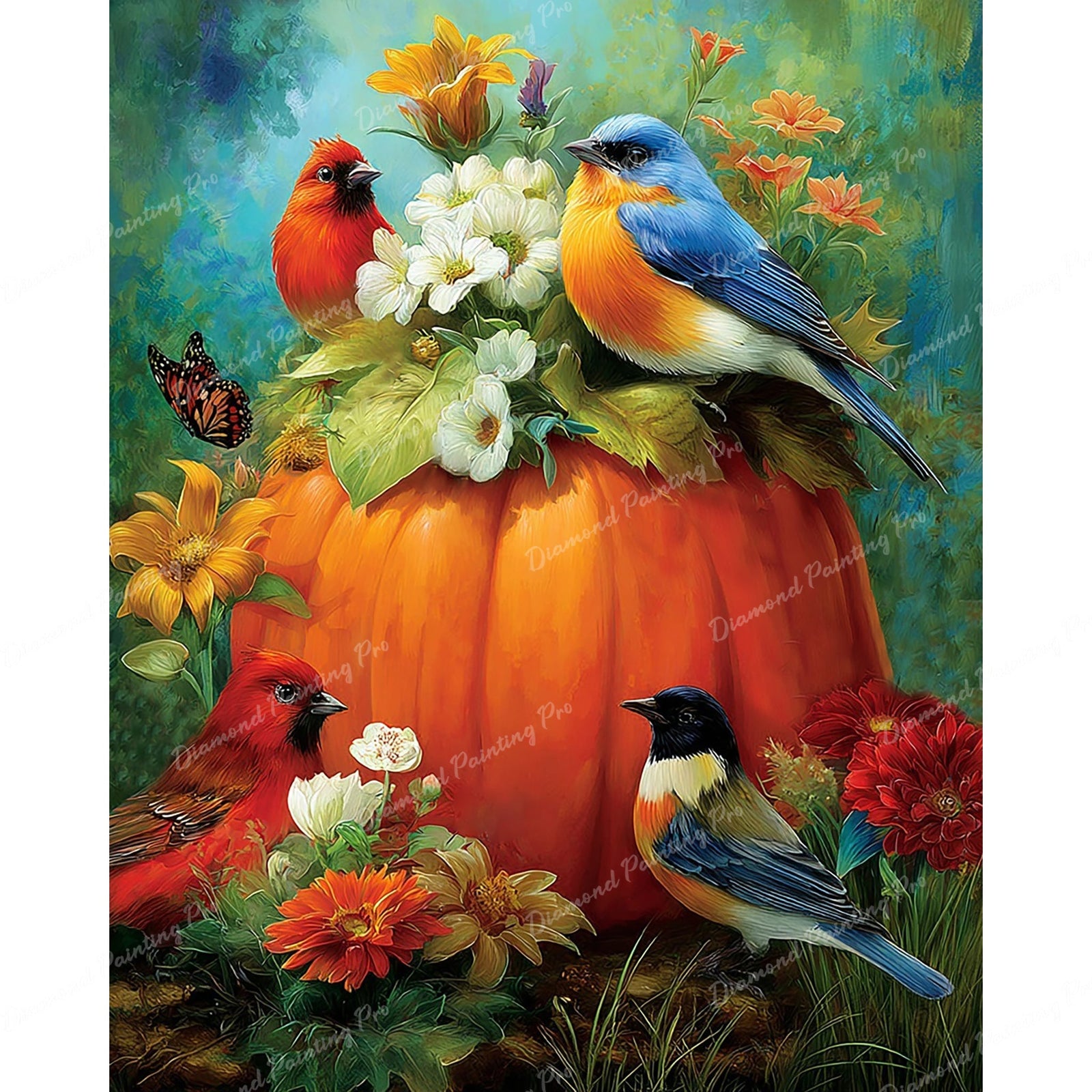 Pumpkin and Birds Diamond Art Design - Full Drill with 5d Square or Round Diamonds / AB Drills Available