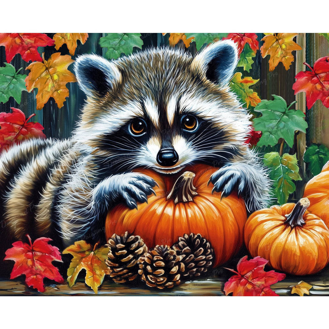 Raccoon's Pumpkin Snuggle | Diamond Painting