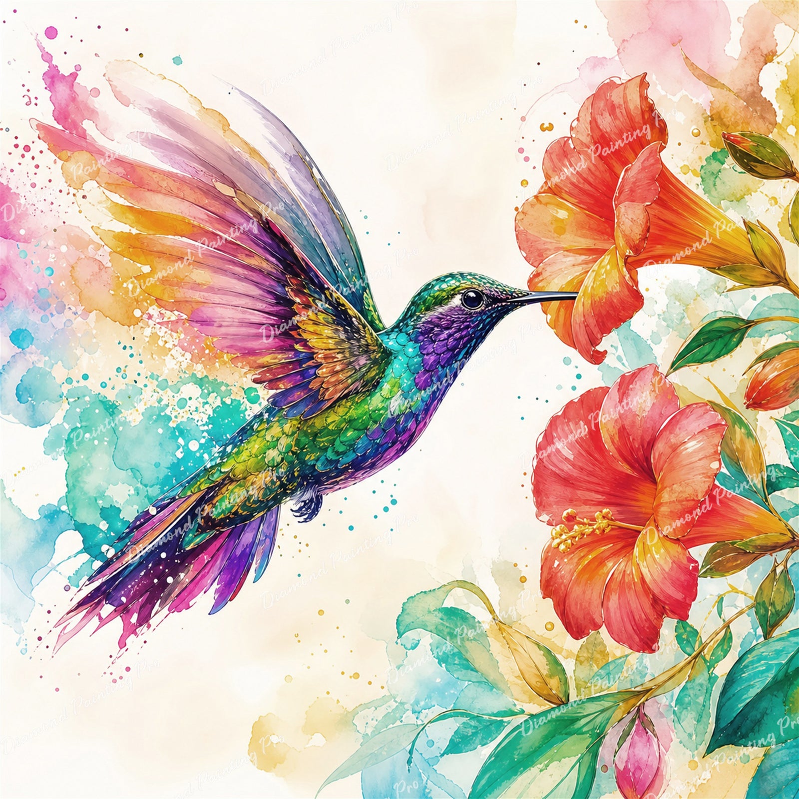 Rainbow Hummingbird Diamond Art Design - Full Drill with 5d Square or Round Diamonds / AB Drills Available