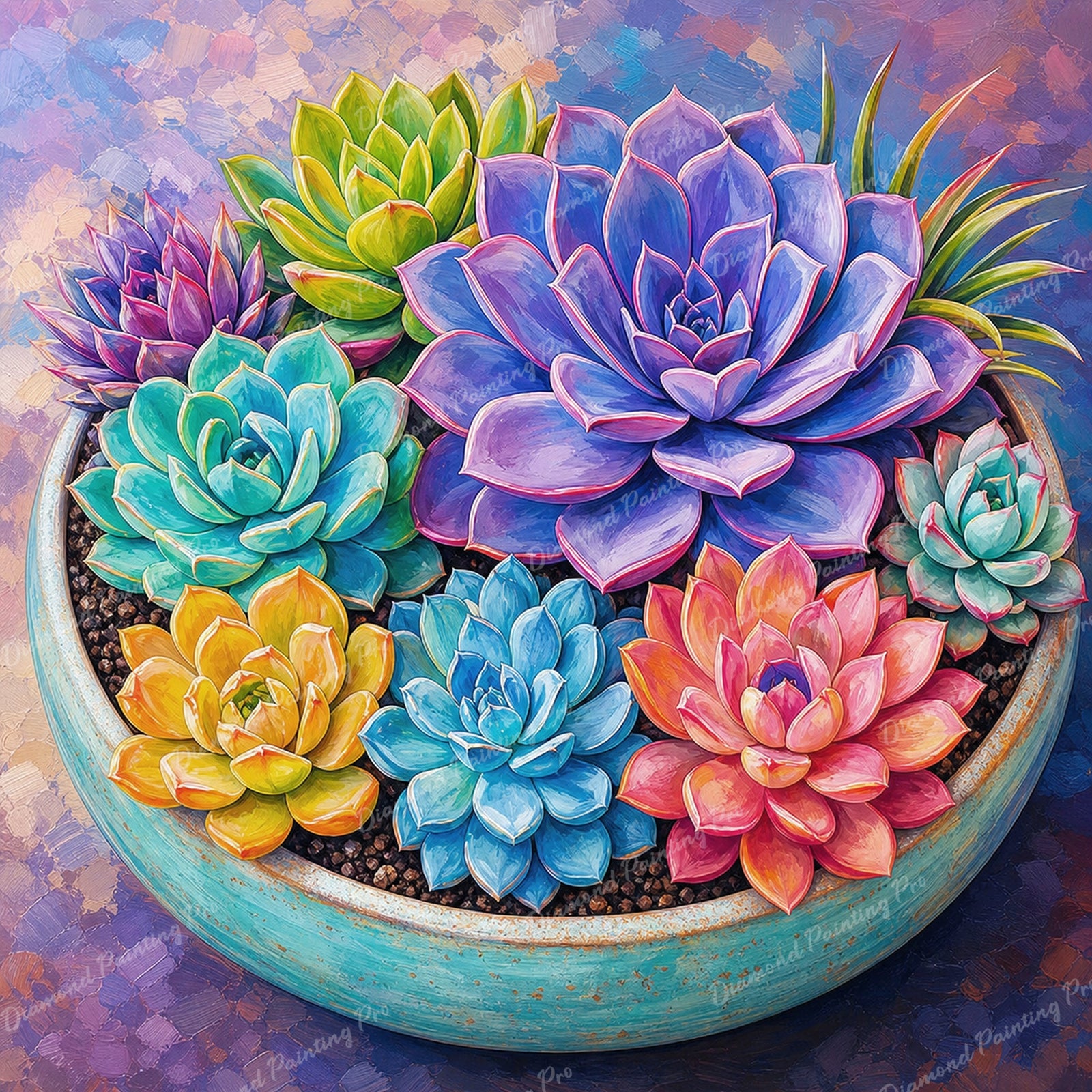 Rainbow Succulent Diamond Art Design - Full Drill with 5d Square or Round Diamonds / AB Drills Available