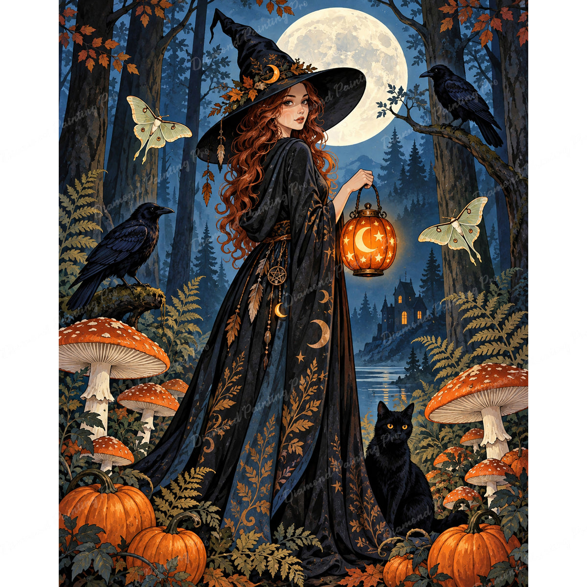 Red-Haired Witch Diamond Art Design - Full Drill with 5d Square or Round Diamonds / AB Drills Available