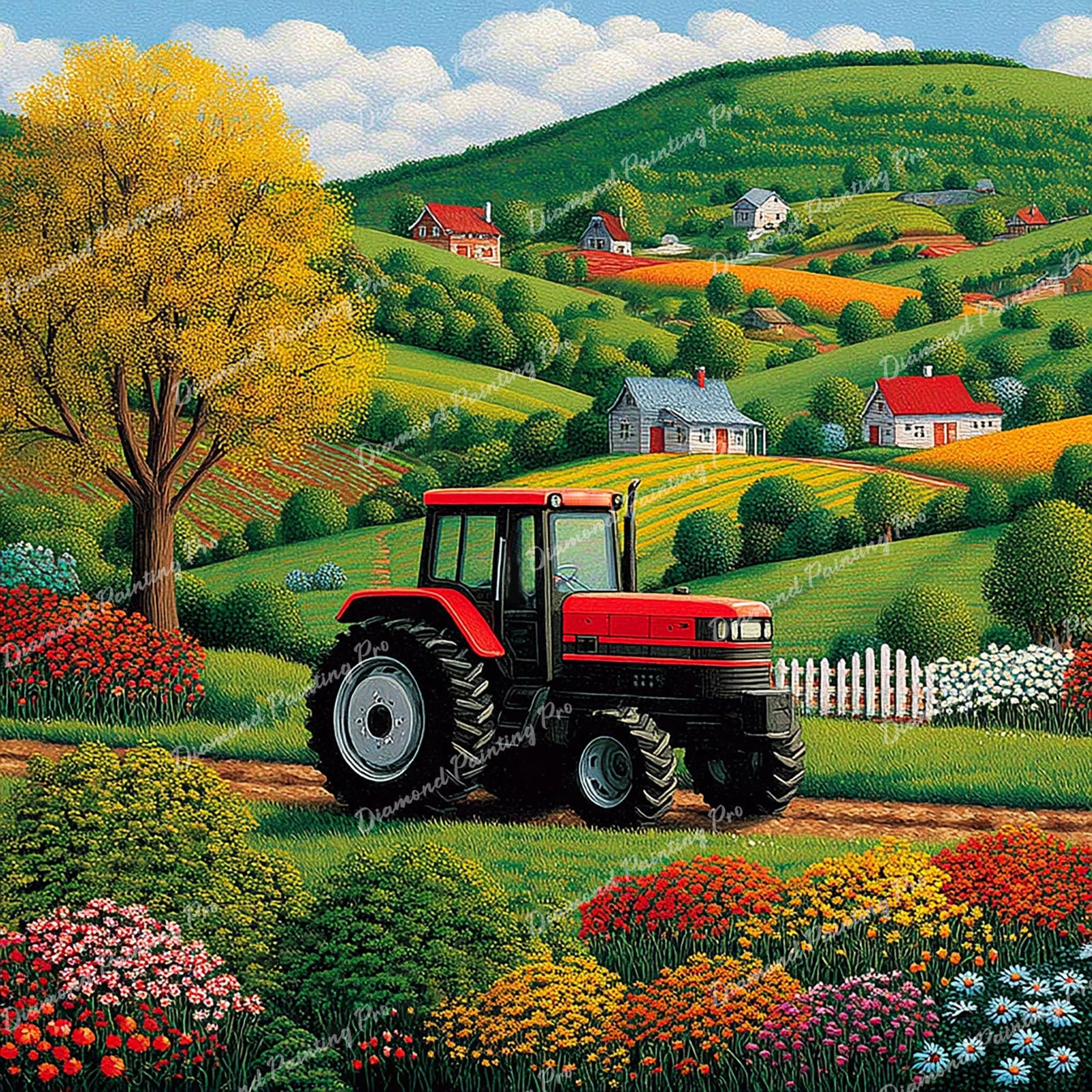 Rolling Hills Harvest Diamond Art Design - Full Drill with 5d Square or Round Diamonds / AB Drills Available