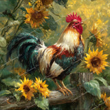 Rooster and Sunflowers Diamond Art Design - Full Drill with 5d Square or Round Diamonds / AB Drills Available