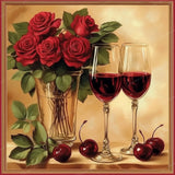 Roses and Wine Diamond Art Design - Full Drill with 5d Square or Round Diamonds / AB Drills Available