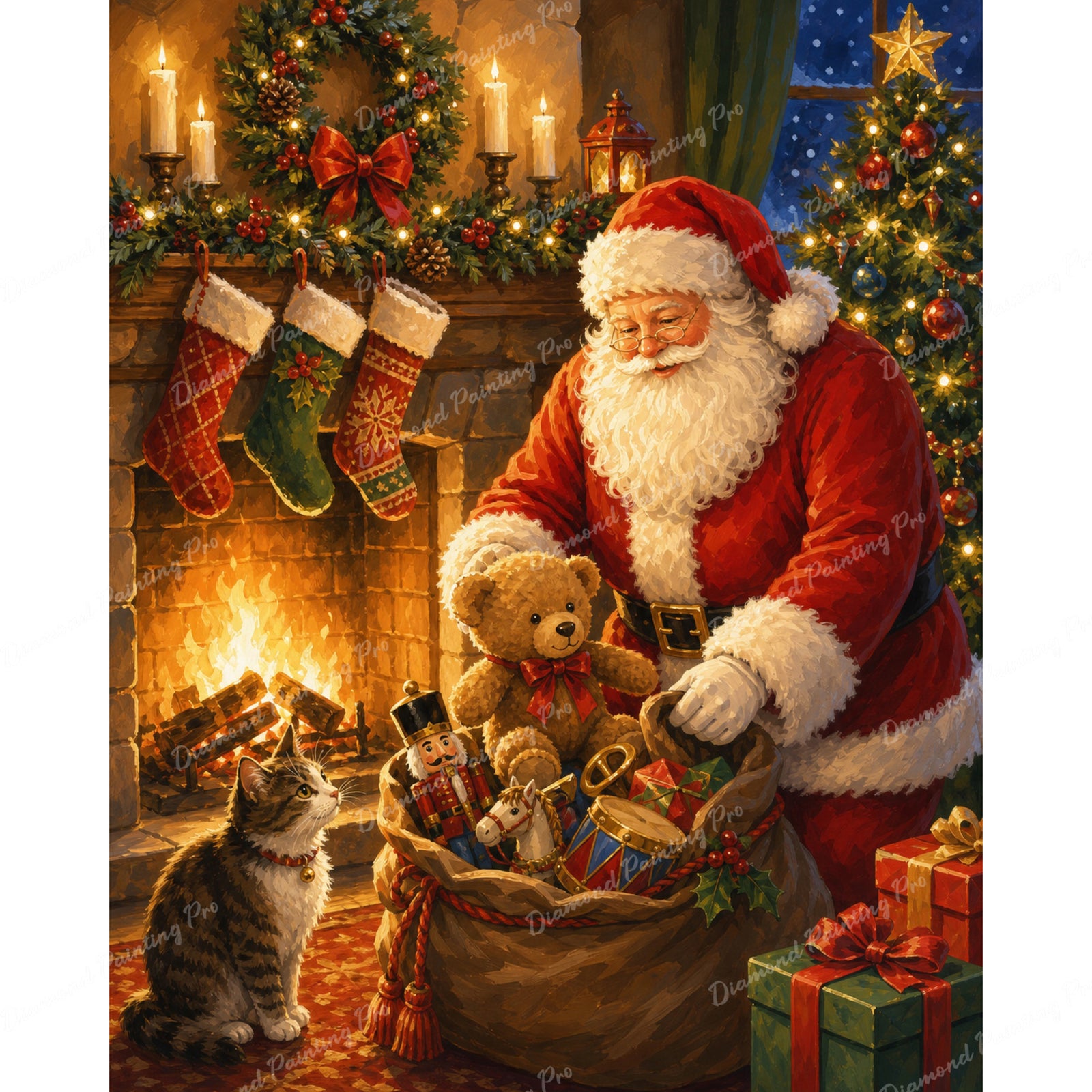 Santa and Whiskered Assistant Diamond Art Design - Full Drill with 5d Square or Round Diamonds / AB Drills Available