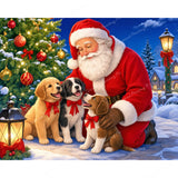 Santa with Three Puppies Diamond Art Design - Full Drill with 5d Square or Round Diamonds / AB Drills Available