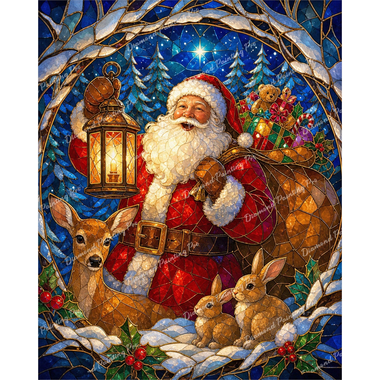 Santa Woodland Walk Diamond Art Design - Full Drill with 5d Square or Round Diamonds / AB Drills Available