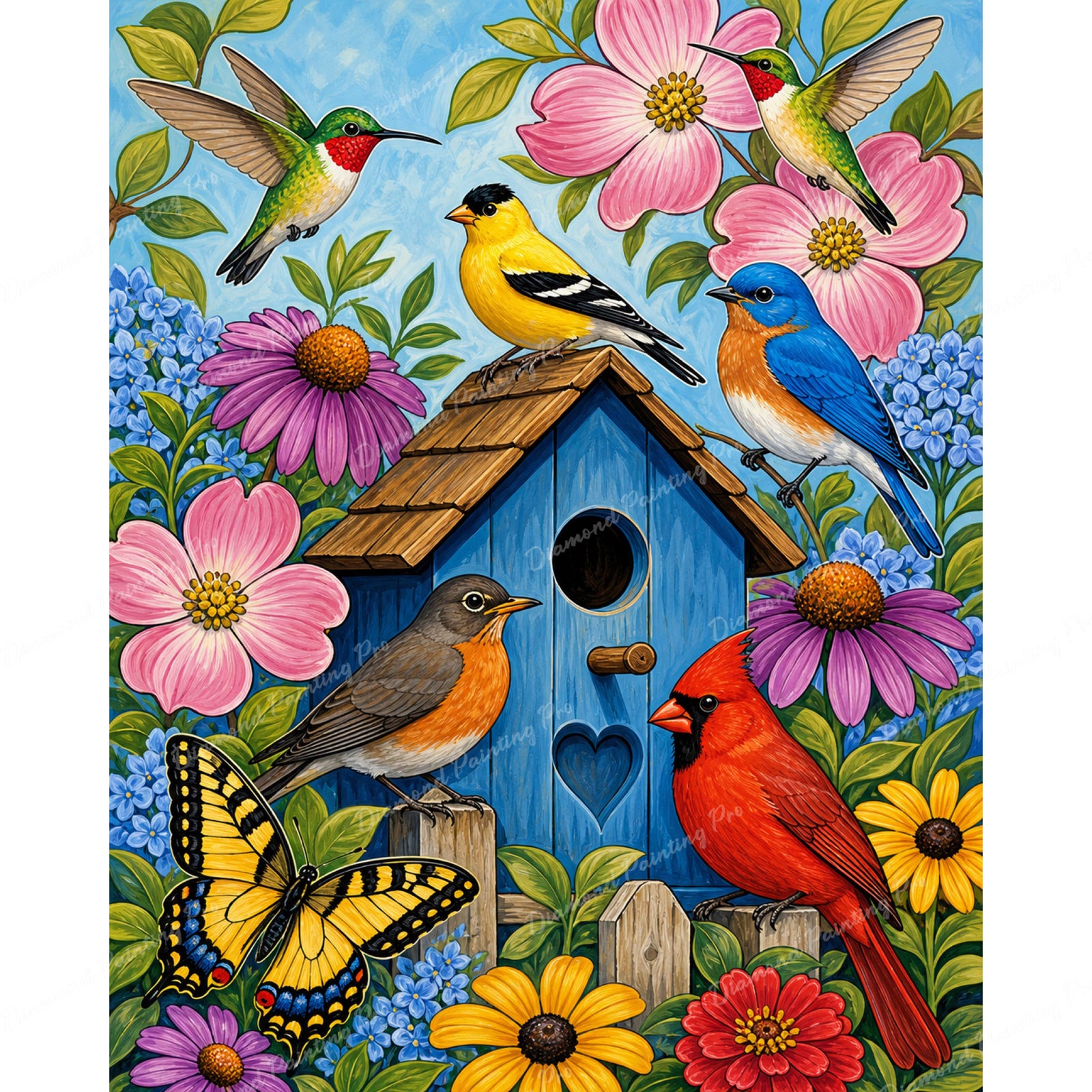 Songbird and Flowers Diamond Art Design - Full Drill with 5d Square or Round Diamonds / AB Drills Available