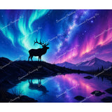 Stag and Aurora Borealis Diamond Art Design - Full Drill with 5d Square or Round Diamonds / AB Drills Available