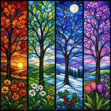 Stained-Glass Four Seasons Diamond Art Design - Full Drill with 5d Square or Round Diamonds / AB Drills Available