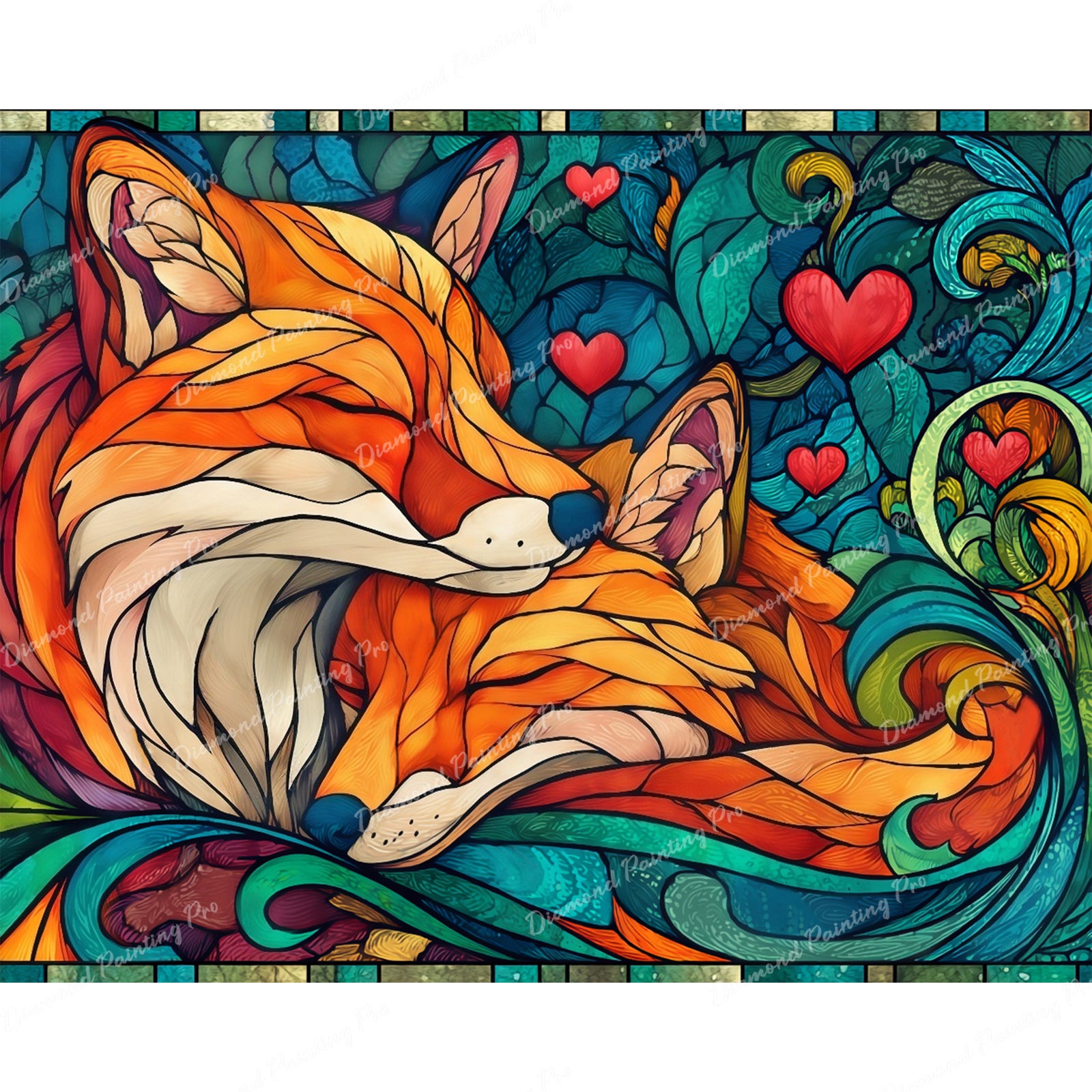 Stained-Glass Foxes Diamond Art Design - Full Drill with 5d Square or Round Diamonds / AB Drills Available