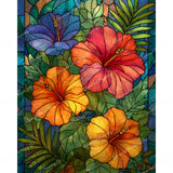 Stained Glass Hibiscus Diamond Art Design - Full Drill with 5d Square or Round Diamonds / AB Drills Available