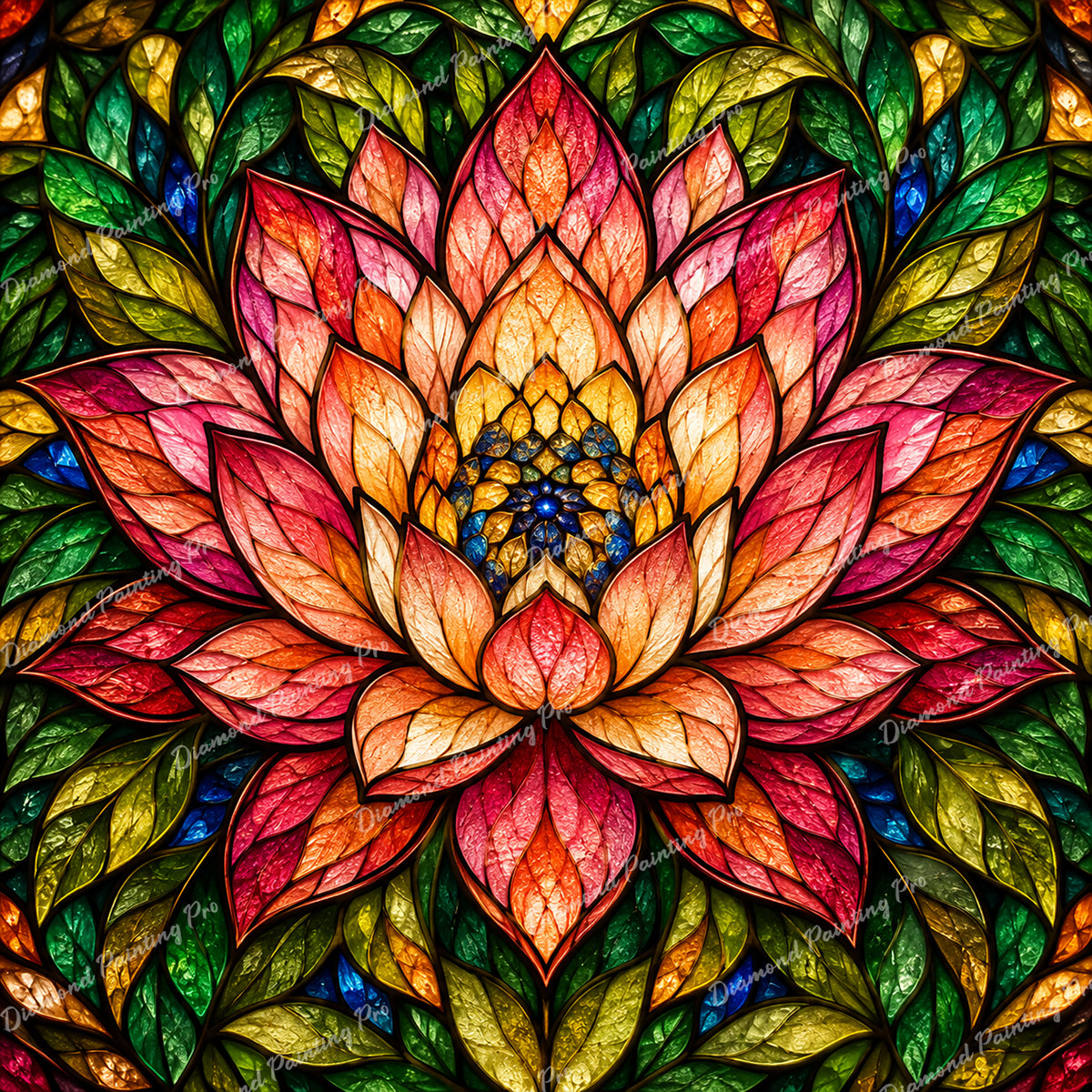 Stained-Glass Lotus Diamond Art Design - Full Drill with 5d Square or Round Diamonds / AB Drills Available