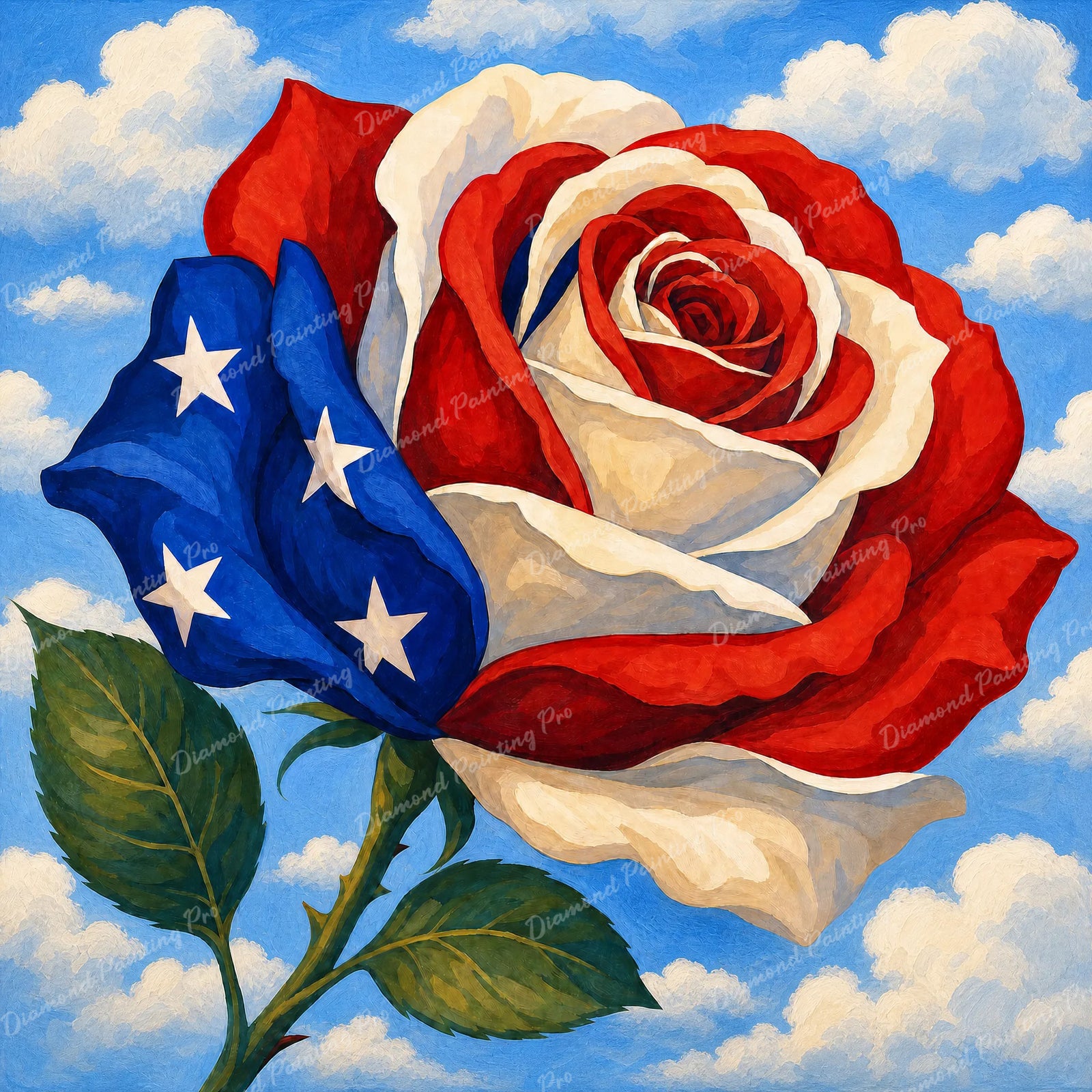 Star-Spangled Blossom Diamond Art Design - Full Drill with 5d Square or Round Diamonds / AB Drills Available