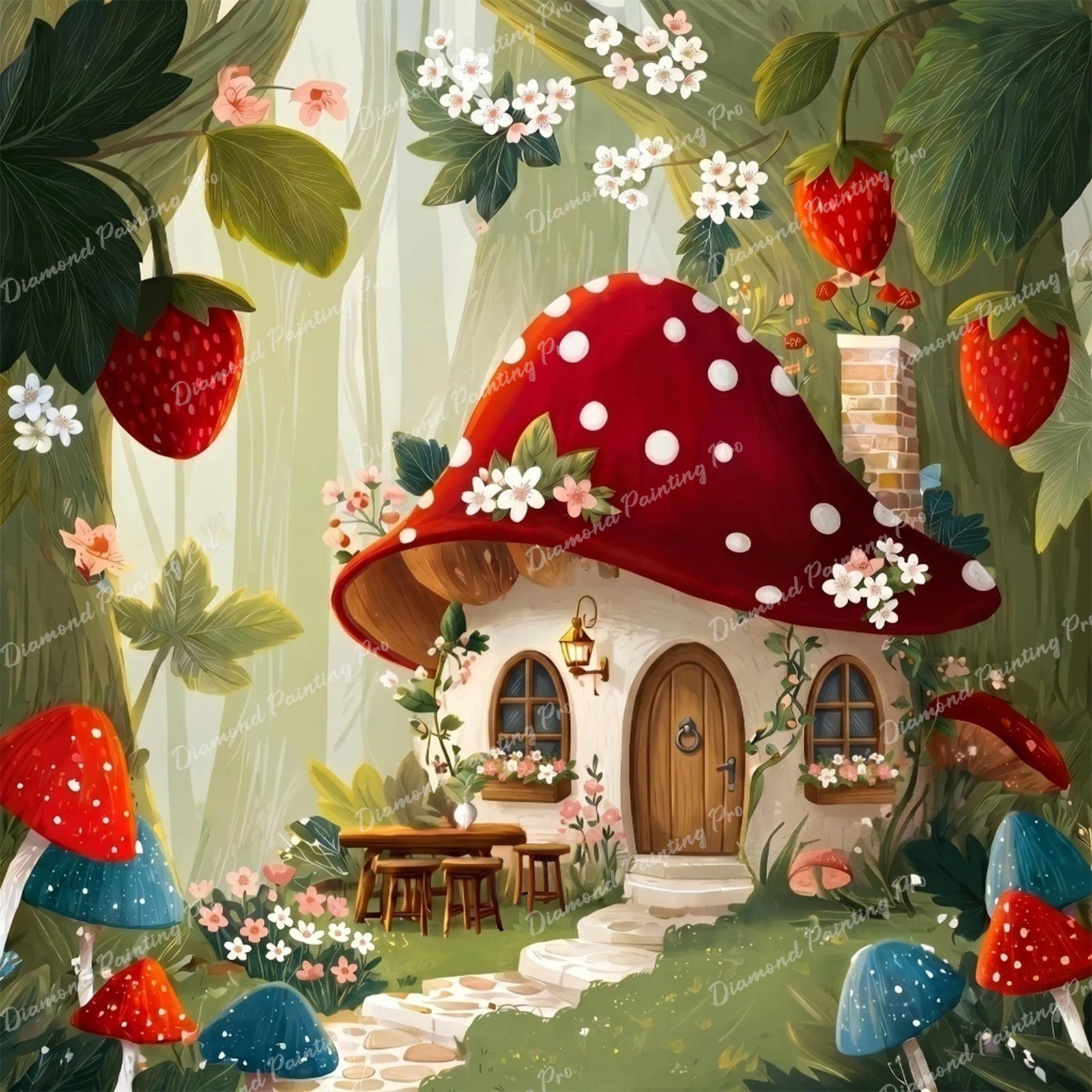 Strawberry Cottage Diamond Art Design - Full Drill with 5d Square or Round Diamonds / AB Drills Available