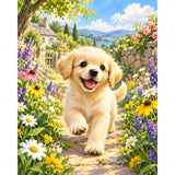 Sunlit Puppy Trot Diamond Art Design - Full Drill with 5d Square or Round Diamonds / AB Drills Available